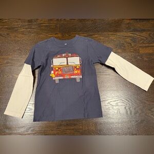 Tea Collection Boy’s Sz 10 Fire Engine GraphLong Sleeve Baseball Color Block T